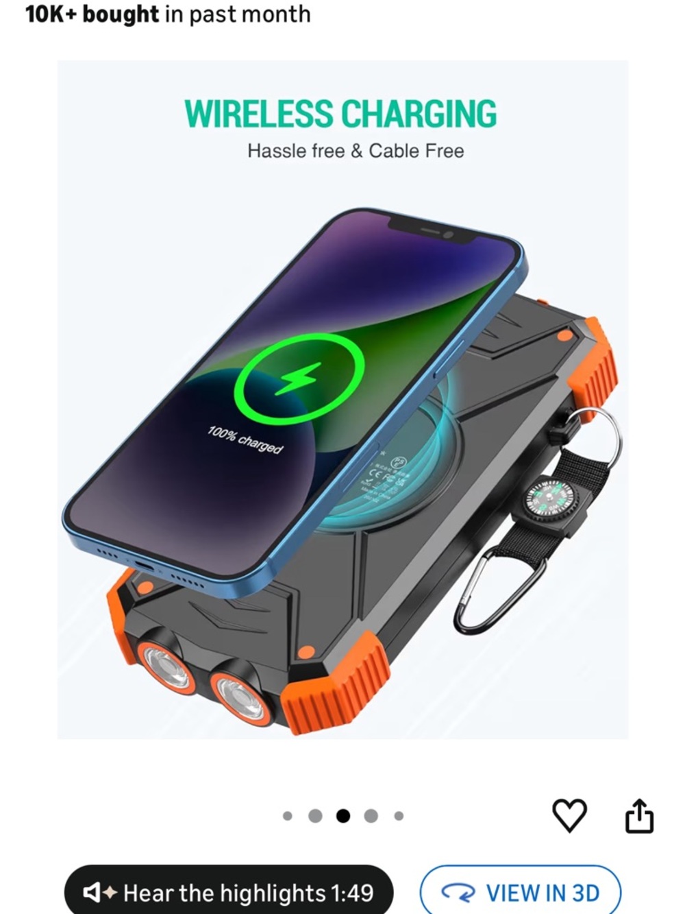 Blavor Solar Power Bank with Wireless Charging - Black & Orange NWT - Picture 2 of 10